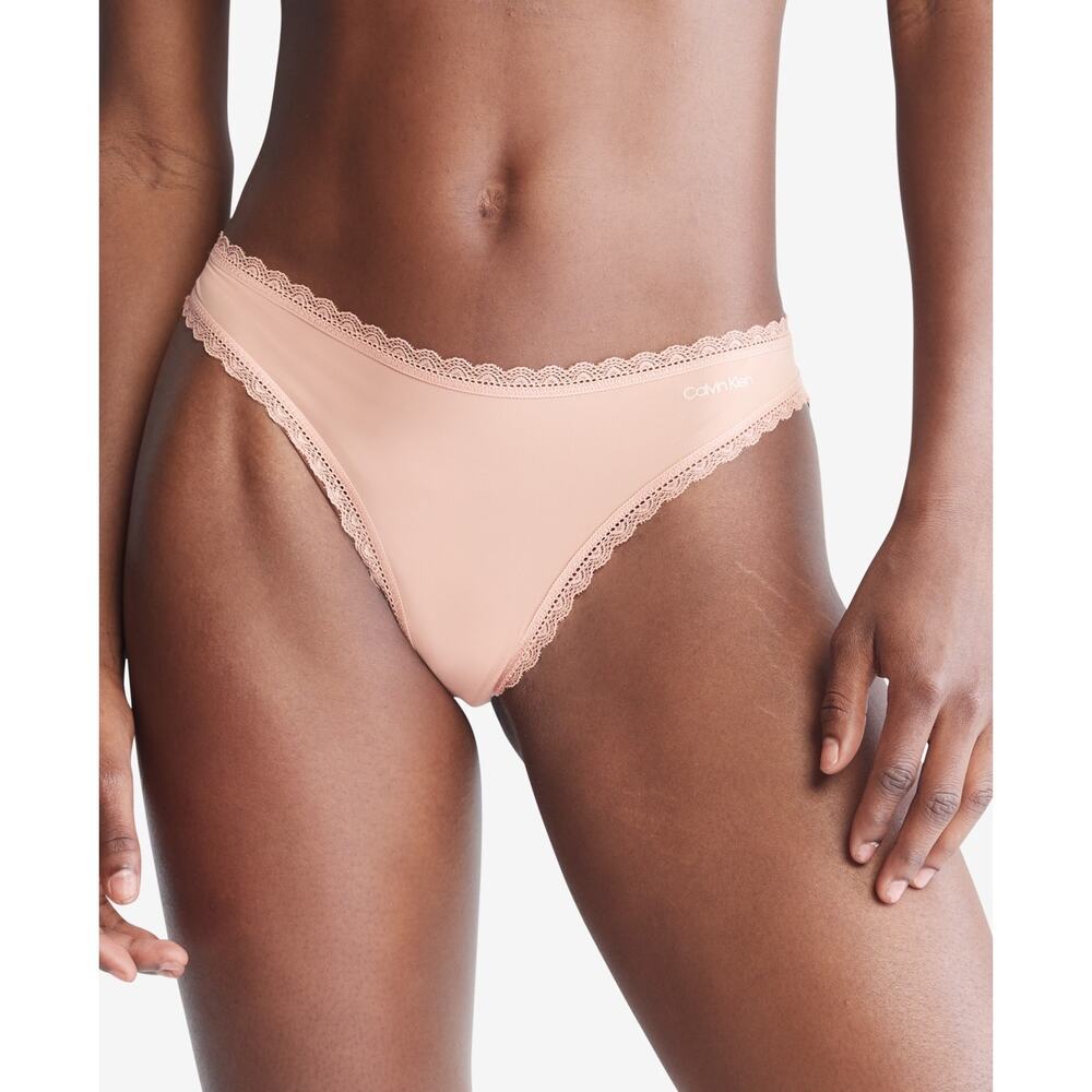 Calvin Klein Womens Lace-Trim Thong QD3705 Gentle Peach Pink Size XL